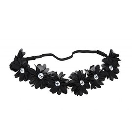 LUX ACCESSORIES Coachella Fabric Flower Rhinestone Stretch Headband Chiffon Floral Head Band