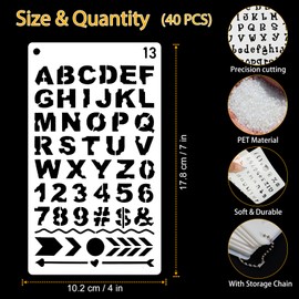 OOTSR 40 PCS Letters and Numbers Stencils, Journal Accessories for Planner Notebook Bullet Diary Album Scrapbook DIY, 7"x4" Alphabets Drawing Painting Templates for Scrapbooking Decor