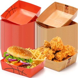 Umigy 100 Pack Basketball Party Favors 5 lb Basketball Paper Trays Large Basketball Plates Food Boats Disposable Basketball Bowls Serving Tray Nacho Trays for Food Condiment Carnivals Party Decor