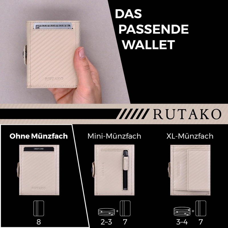 RUTAKO Slim Wallet with Coin Compartment, Mini Wallet for Men