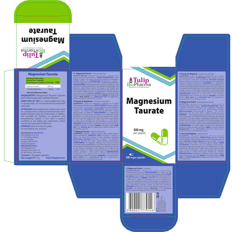 Magnesium Taurate 2000mg Per Serving 120 Vegan Capsules, 3rd Party