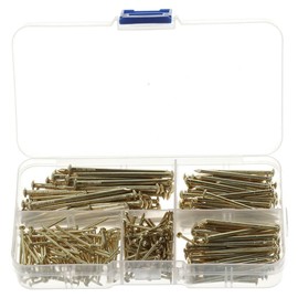 350 Pcs Brass Nails,Round Head Nails,4 Sizes Hanging Pictures Assorted Kit,Finishing Nails for Picture Hanging/Wood/Concrete Wall