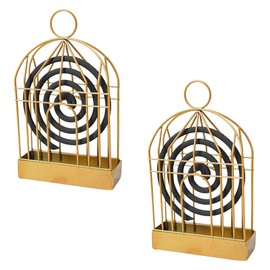 DSBGKJI 2 PCS Portable Metal Mosquito Coil Holder Incense Holder Retro Incense Coil Burner, Hanging Bird Cage Outdoor Home Garden Decor for Courtyard Bar Office Desktop (Golden)