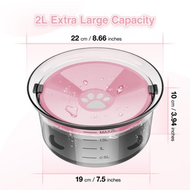 2L/70oz Dog Water Bowl No Spill Slow Water Feeder,Large Capacity Pet Water Dispenser,Pet Water Bowl for Vehicle/Outdoor/Indoor(Pink)