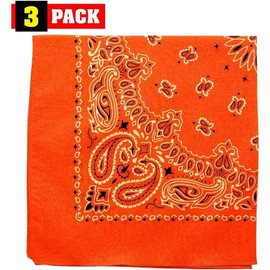 Trainmen Paisley Bandanas Head Scarf Do-rag 100% Cotton Bandanna Head Cover 22" x 22", 3 Pack, Neon Orange