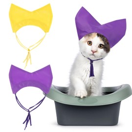 2Pcs Adjustable Cat Shower Caps, Waterproof Cat Bath Cap with Cute Ears, for Small Pets Like Cats, Dogs, Rabbits (Purple, Yellow)