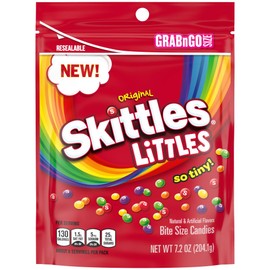 SKITTLES LITTLES Original Chewy Candy Tiny Bite Size Rainbow Fruity Candy, Grab N Go, 7.2 Oz Resealable Bag