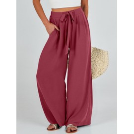 Caracilia Women Wide Leg Palazzo Pants Summer High Waist Flowy Casual Trousers Loose Lounge Beach Travel Vacation Clothes Rust Red X-Large