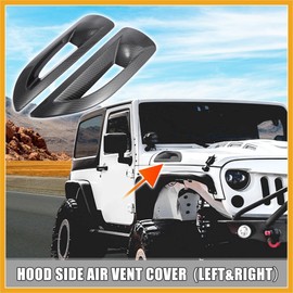 Partuto Pair Hood Side Air Vent Cover Bezels Trim Carbon Fiber Pattern for Jeep Wrangler JK JKU Unlimited Rubicon 2007-2017 Replacement