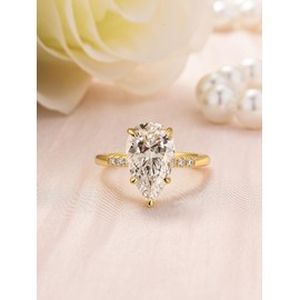 Maxinejewelry 4.0 Carat Pear Cut Engagement Ring for Women, S925 Sterling Silver AAAAA Cubic Zirconia Simulated Diamond Ring, Sterling Silver, Cubic Zirconia