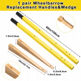 WILLBOND 1 Pair Wheelbarrow Replacement Handles Kit 60 Inches Metal Wheelbarrow Handles Yellow Heavy Duty with 2 Pcs Wedge and Pre Drilled Holes, Easy Install