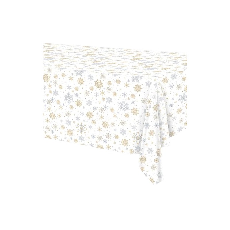 HNH Christmas White Table Covers Disposable Snowflake Tablecloths 2 Pieces