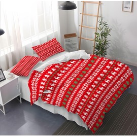 Leleyouzer Christmas Bed Linen 135 x 200 cm Children's Christmas Duvet Cover Set Microfibre Bed Linen Set with 2 Pillowcases 50 x 75 cm MC4