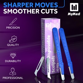 MyMed Disposable 10r Blades Dermaplaning Scalpels - Pack of 10 Dermaplane Blades Scalpel 10r, Size 10r Scalpel Blades, High Carbon Steel Dermaplane Razor 10r Disposable Scalpels, Sterile