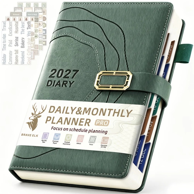 2027 A5 Daily & Monthly Planner – 400-Page Hardcover Organizer