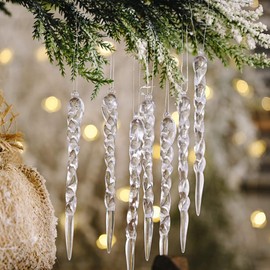 TOYANDONA 48pcs Icicle Hanging Ornament Christmas Tree Hanging Decoration Clear Plastic Drop Ornaments for Christmas Holiday Tree or Wedding Decoration