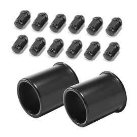HowioZil 2Pcs 3.19in Wheel Center Caps Push Through with 12 Lug Nuts Sets - Stainless Steel Trailer Hub Cap and 1/2''-20 Lug Nuts for Truck SUV RV Wheel Rim, Matt Black
