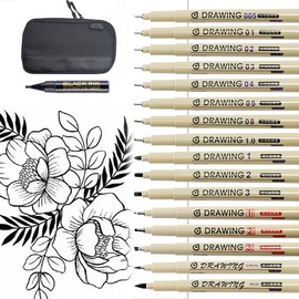 Micro-Line 16 Pens With Case and Refillable Ink Bottle ,Fineliner, Multiliner,Waterproof Archival Ink,Journaling, Illustration,Architecture,Technical Drawing,Outlining, Scrapbooking,Manga,Writing