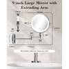 30X/1X Wall Mounted Lighted Makeup Mirror, 9'' Height Adjustable Double