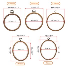 PATIKIL Mixed Sizes Embroidery Hoops Set, 5 Pieces Imitated Wood Circle Oval Frame Cross Stitch Hoop Ring for Embroidery Art Craft Sewing Ornaments Hanging Decoration