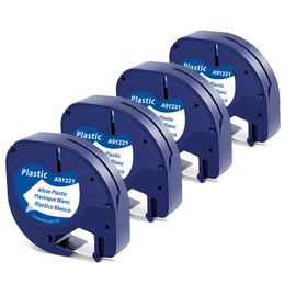 4X MarkField Compatible Plastic Label Tape Replacement for Dymo LetraTag Labels 12 mm x 4 m 91201, Compatible for Dymo LetraTag LT-100H LT-100T LT-110T XR XM 200B QX 50, Black on White