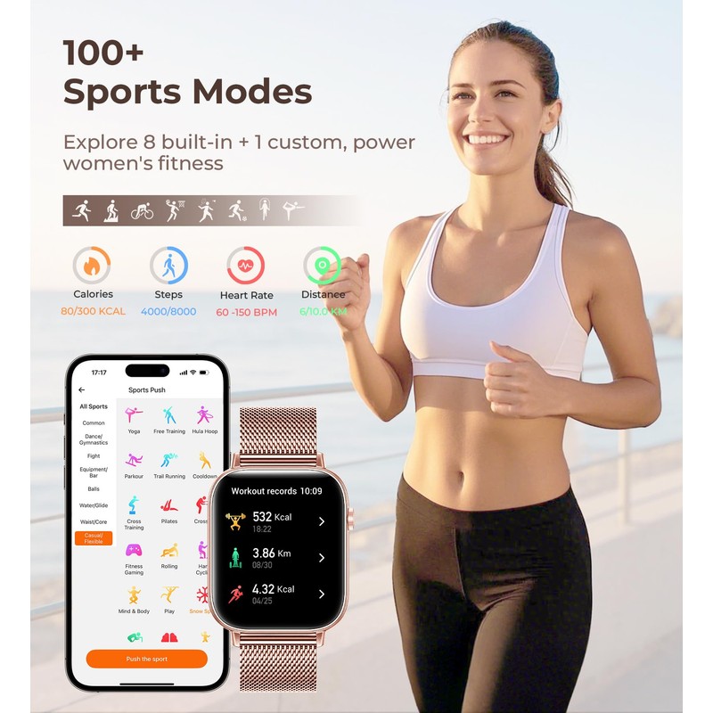 Smartwatch Damen mit Telefonfunktion, 1,85" Smart Watch für Android iOS,