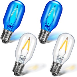 Glooglitter Makeup Mirror Replacement LED Bulbs, E12 Base Type T Bulb T20, 0.7W 120V Light Bulbs Compatible with BE66 /BE67 Series and BE18LC /BE18XN /BE18LCX /BE104X Series (4 Pack,Clear and Blue)