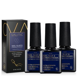 Valitic Strong Nail Glue and Strengthener for Acrylic and Press On Nails - Quick Dry Brush On Gel for Long Lasting Effect - Adhesive Nail Bond for False Nails with Tips Strengthener - 3 PACK