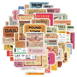 Vintage Travel Stickers,50 PCS Retro City Airplane Ticket Stub Stamp Vinyl Waterproof Decals for Water Bottles Computer Bicycle Skateboard Luggage Phone Pad Laptop Kids Teens Stickers Pack