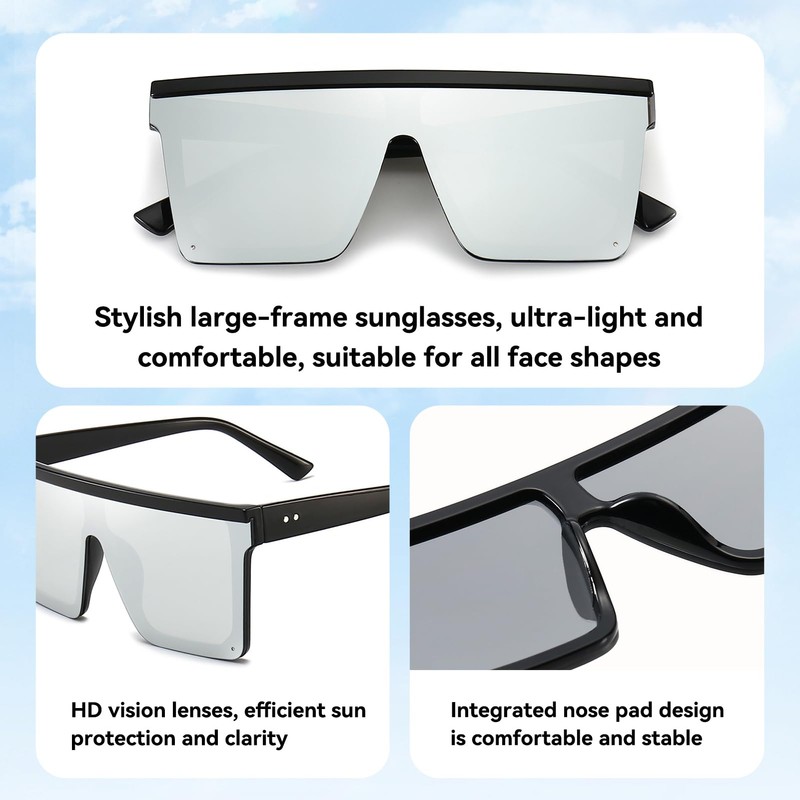 Dollger Square Oversized Sunglasses for Women Men Fashion Flat Top