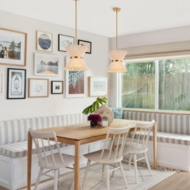 ELYCCUPA Hand Woven Boho Pendant Light Coastal Mini Modern Chandelier Adjustable Transitional Minimalist Pendant Lighting Fixtures for Kitchen Island Dining Room, White, Dia 12.2”, UL Listed