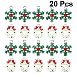 HEALLILY 20pcs Christmas Charms Metal Snowflake Wreath Ornament Necklace Earring DIY Jewelry Making Supply for Xmas Holiday Party Favors