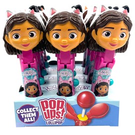 Pop Ups! Gabby's Dollhouse Lollipop Holder - 12 Lollipops with Cases - Individually Wrapped Candy Party Favors - Gabby's Dollhouse Candy - Bulk Set of 12