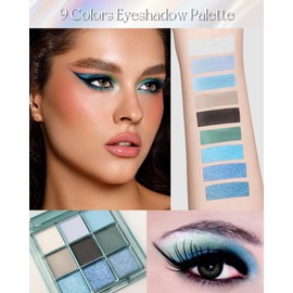 9 Farben Lidschatten Palette- Schwarz Gray Blue Cream Eyeshadow für Smokey Gothic Make-up, Feines Pulver, Glitzer Matt Lidschattenpalete, Hochpigmentierter Cool Tone Black Eyeshadow für Cosplay Party