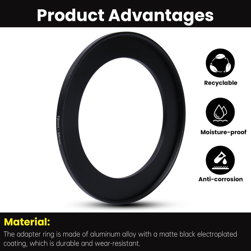 Metal Step Up Ring Filter Adapter - 72mm to 95mm