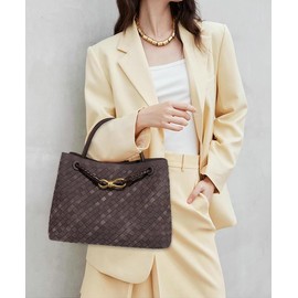 Suede Woven Tote Bag for Women PU Leather Hobo Bags Casual Crossbody Purse Shoulder Satchel Bag Top Handle Tote Handbag