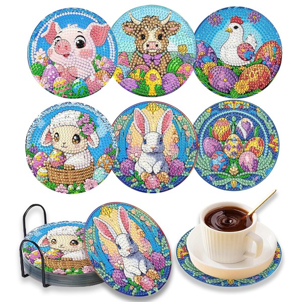 DOZEEZOP 6 PCS Diamond Art Coasters Kit, Diamond Painting Coasters