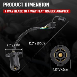 ISINFLASH 7 Way Blade to 4 Way Flat Trailer Adapter, Trailer Adapter 7 Pin Round to 4 Pin Flat Trailer Adapter WaterproofTrailer Light Adapter, RV Trailer Wiring Connector 11.6 Inches