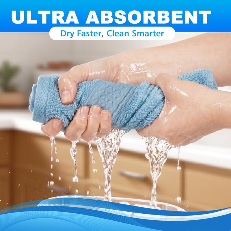 Washcloths Set, 6-Pack Cotton Wash Cloths, 13x13 Inch, Light Blue