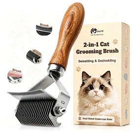 Cat Brush for Long Haired Cats, 2-in-1 Dematting Comb & Deshedding Brush for Cats, Dual-Sided Undercoat Rake for Matted Fur, Tangles, Shedding and Loose Hair