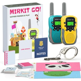 Mirkit Go 2 x Walkie Talkie Kids & 4 Games: Scavenger Hunt, Flag Conquest, Police, Hide and Seek Game! Outdoor Games for Children + Free Handcuffs