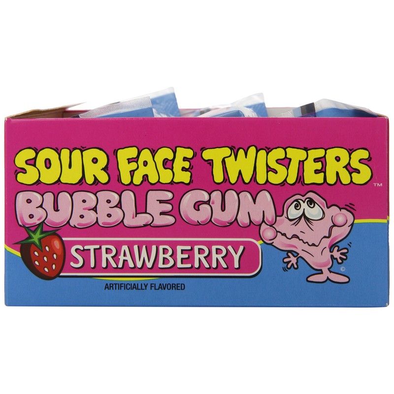 Face Twisters Sour Bubble Gum Straws, Strawberry, 2 Ounce (Pack