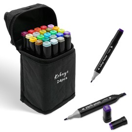 Kebuye Alcohol Markers 24 Colors, Drawing Markers for Adult Coloring Books No Bleeding Dual Tip Art Markers, Coloring Marker for School Sketching Coloring Alcohol Based Markers with Base