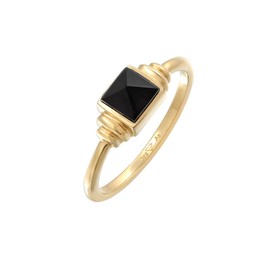 Elli Women's Square Vintage Ring with Onyx in 925 Sterling Silver Gold-Plated, Onyx