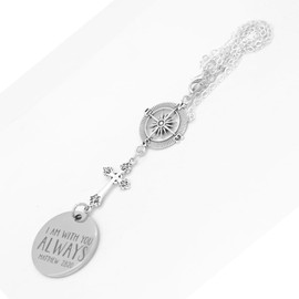 Cross Car Charm, I am with You Always Matthew 28:20, Rear View Mirror Charm, Religious Car Accessories Bible Verse Gifts for Men Women New Driver Gifts