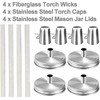Mason Jar Tabletop Torch Kits,4 Pack Longlife Fiberglass Wicks,Stainless Steel