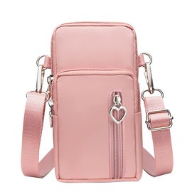 Handytasche zum Umhängen Damen,Handyumhängetaschen Damen mit Geldbörse Nylon Kleine Umhängetasche mit Kopfhörer Eingang,Verstellbar Schultergurt Sportarmband Mini Crossbody Schultertasche(Rosa) (C)