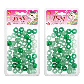 Beads Jewelry Making Kit DIY Hair Braiding Bracelet Ornaments Crafts Large Round Glitter Pony +2 Beaders Included (Galactic Green - 100 Pcs)