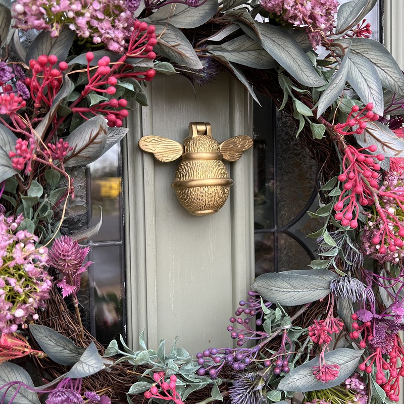 Gold Bee Door Knocker for Front Door | Polished Solid