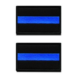 Pack of 2 PCS Tactical Thin Blue Line Police Patch - Hook & Loop Embroidered Fastener- Military UK Thin Blue Line Emblem Patches for Clothes Uniform Vest Backpack